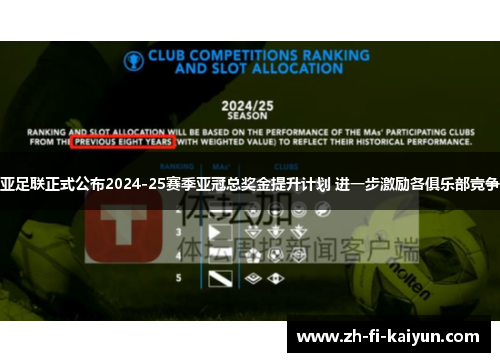 亚足联正式公布2024-25赛季亚冠总奖金提升计划 进一步激励各俱乐部竞争